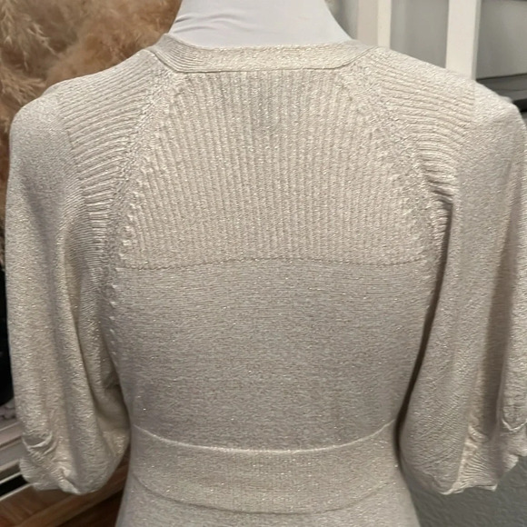 EXPRESS Ivory Shimmer Sweater Puff Sleeve Dress Size Small - Picture 7 of 7